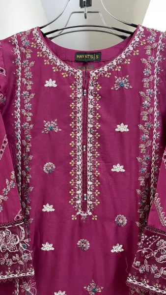 Pakistani Original Hayat Stitched Cotton 3Pcs _ Purple 